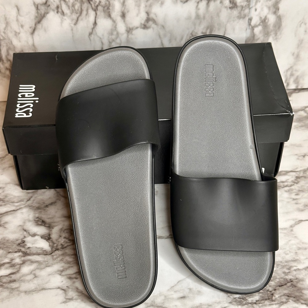 Melissa Black and Gray Sandals with Contoured Footbed